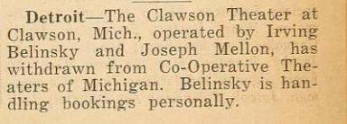 Clawson Theatre - 1942 ARTICLE FROM JAMES